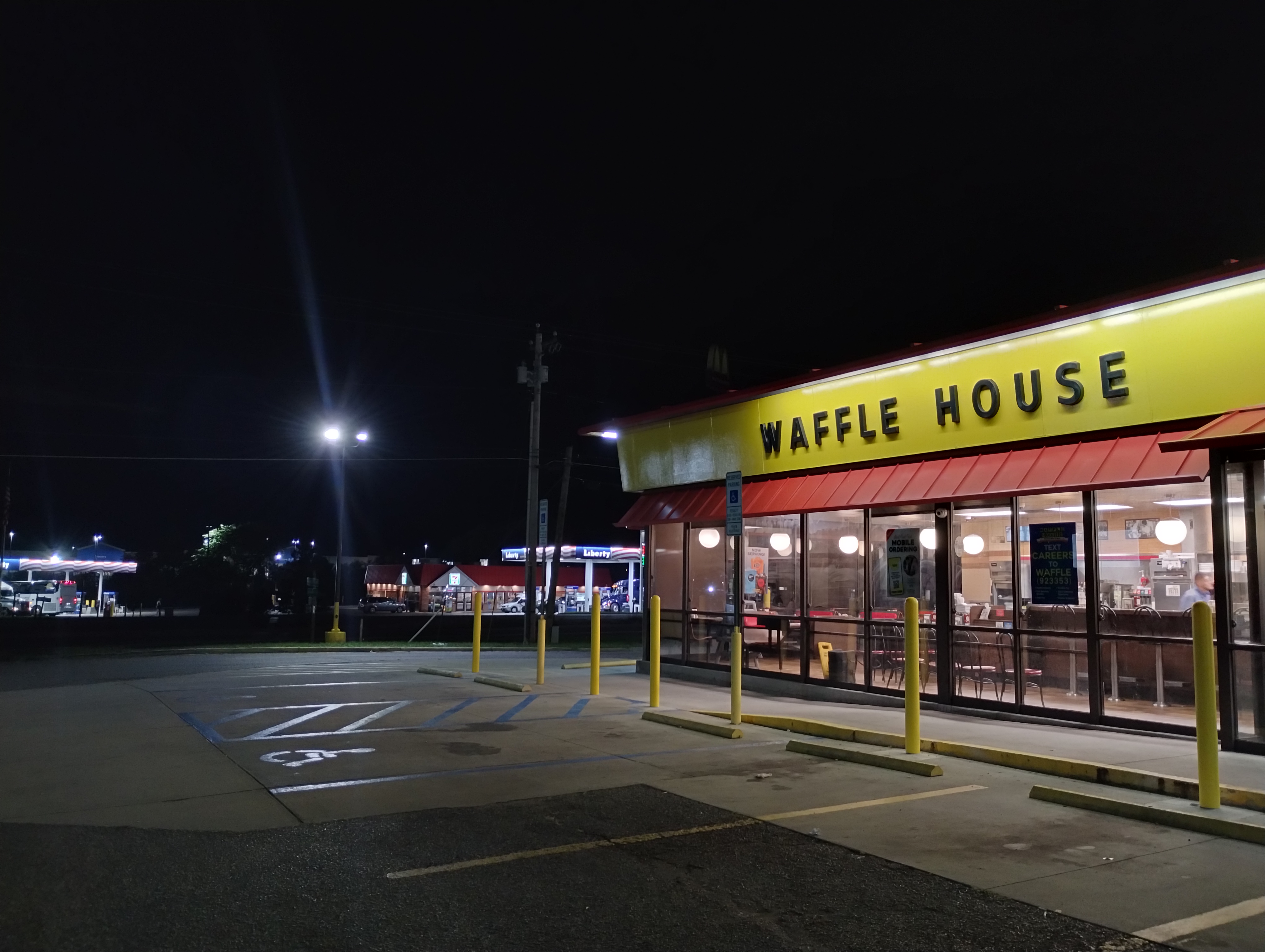 A Waffle House at night